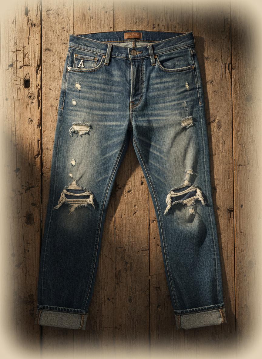 Relaxed fit distressed jeans in medium blue 12oz denim - white label jeans