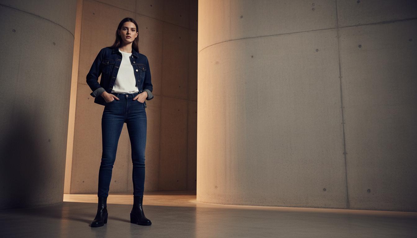 Women's dark indigo jeans and denim jacket - wholesale jeans supplier
